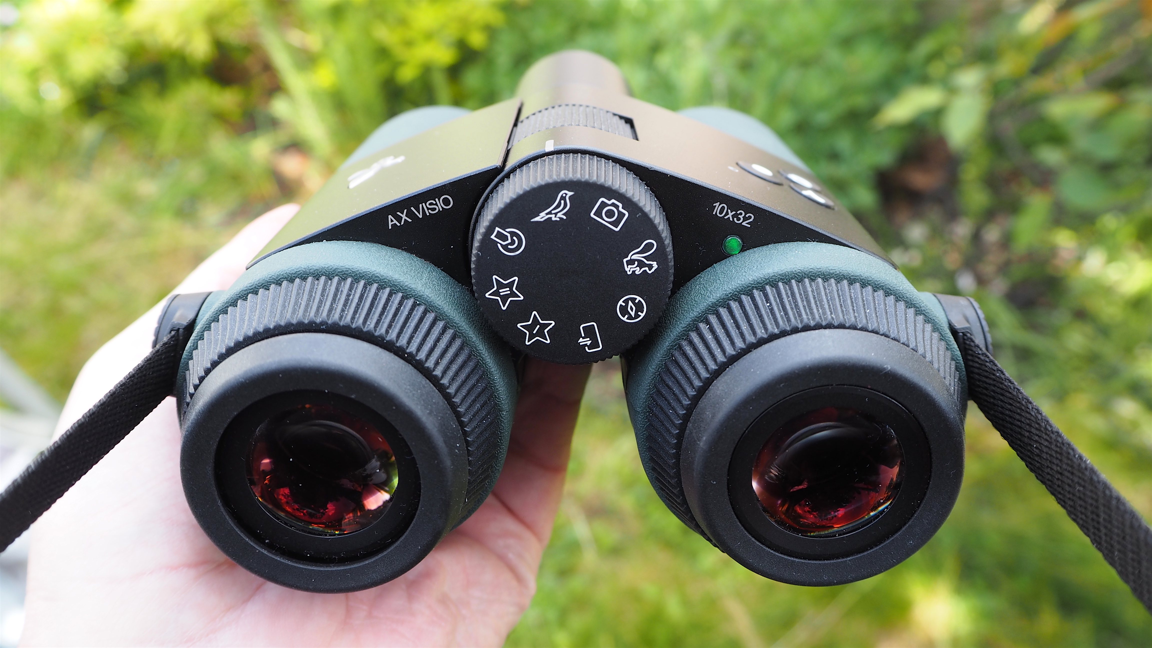 Swarovski AX Visio 10x32 binoculars close-up of the controls