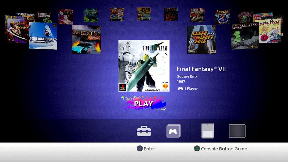 PS Classic menu with Final Fantasy 7 art on screen.