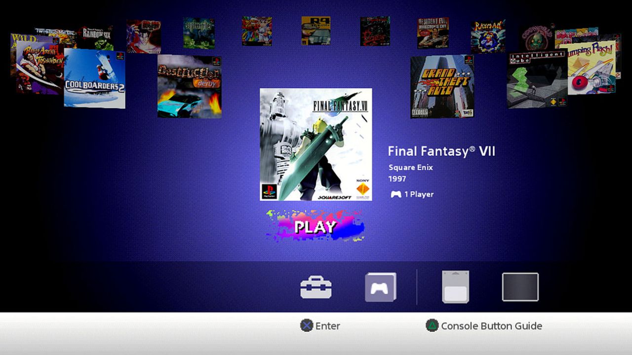 PS Classic menu with Final Fantasy 7 art on screen.