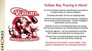 Vulkan Ray Tracing extensions slide deck from Khronos Group.