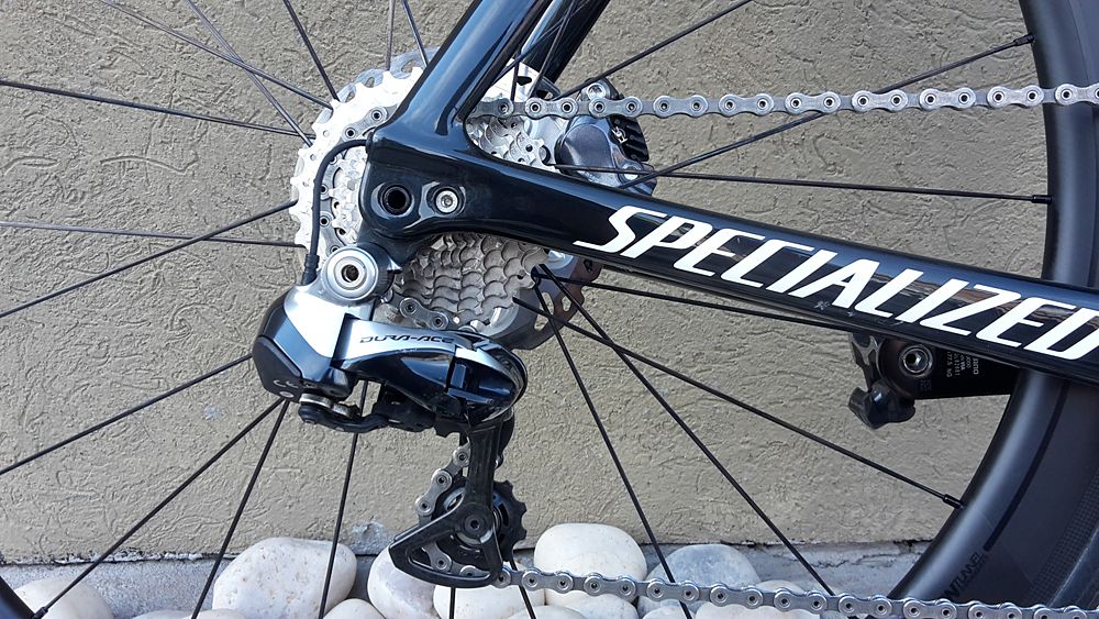 Boonen's rear triangle includes a thru-axle skewer for the disc wheel