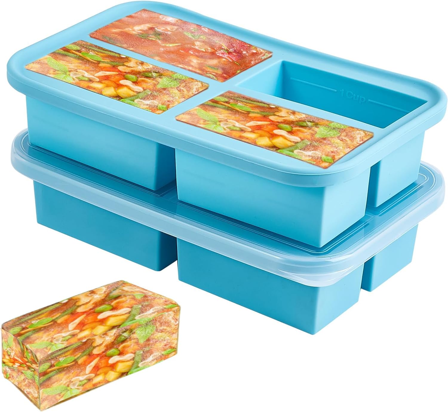 Bigingjia Large Silicone Soup Freezer Tray With Lid, Souper Freezer Cubes Container for Sauce, Meal Prep, and Baby Food Storage,silicone Soup Cubes, Food Freezing Tray Mold for Batch Cooking(1pack) &amp;#65279;