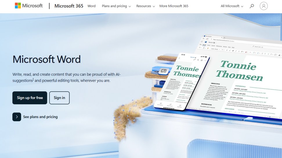 Microsoft Word website screenshot (June 2025).