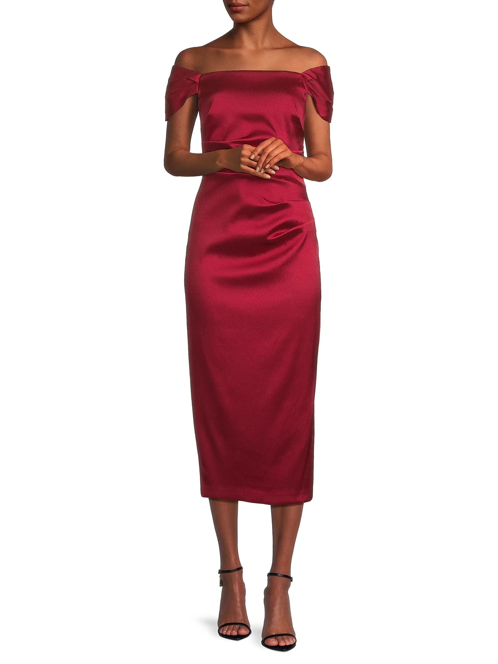 Stretch Mikado Off-The-Shoulder Midi-Dress