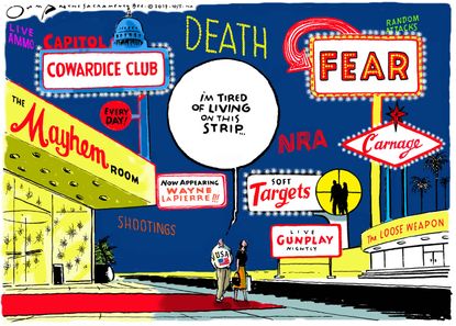 Political cartoon U.S. Las Vegas shooting gun violence the strip