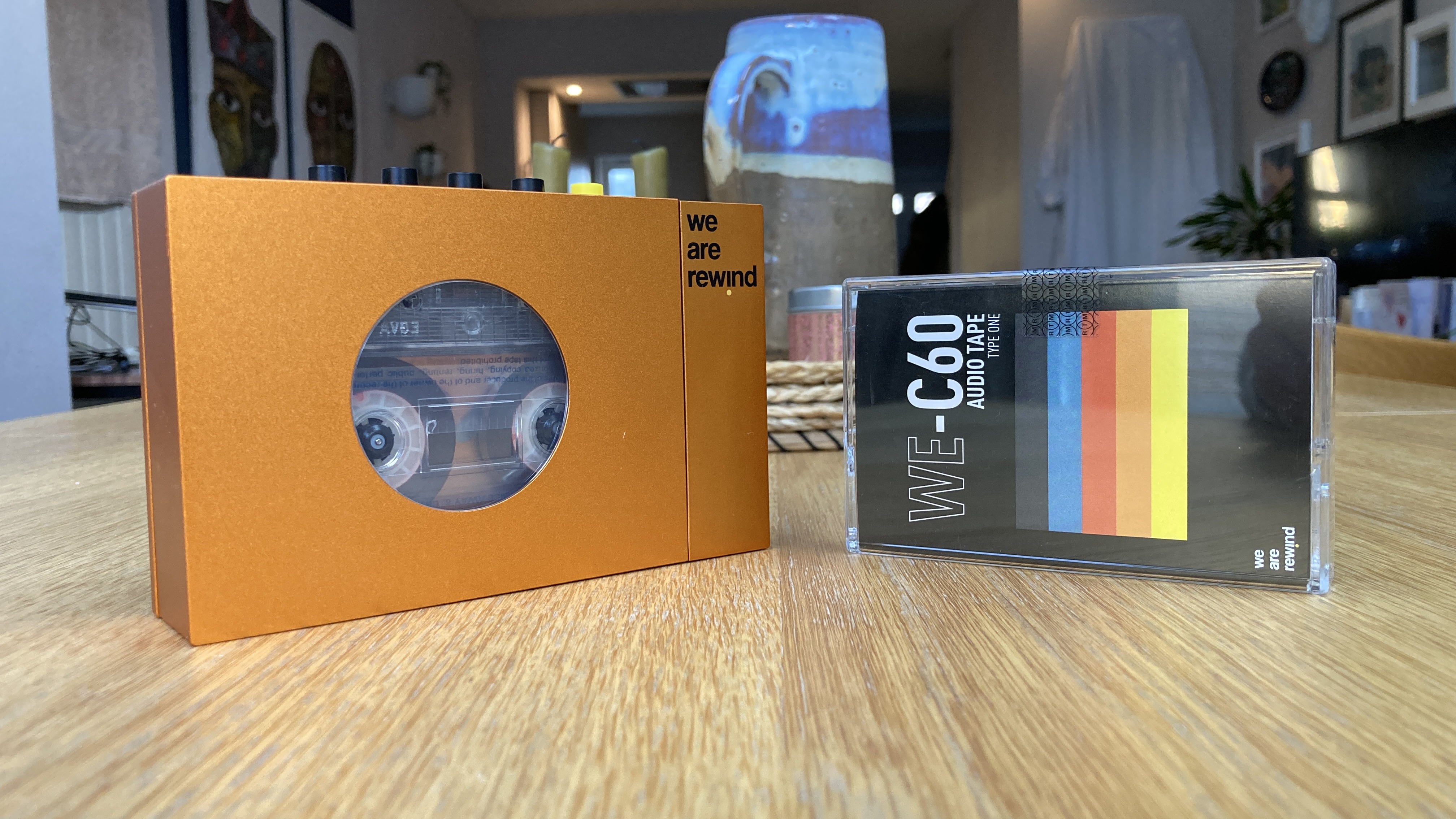 We Are Rewind WE-001 in serge orange with WE-C60 blank cassette tape