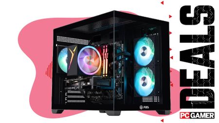 An ABS Flux II Aqua gaming PC on a custom PC Gamer Deals background.