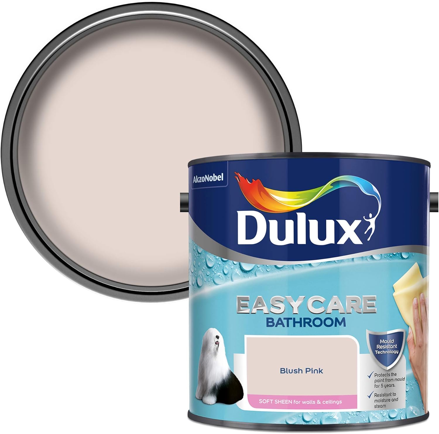 Dulux 5275834 Easycare Bathroom Soft Sheen Emulsion Paint for Walls and Ceilings - Blush Pink 2.5l