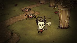 best survival games: a Don't Starve character chased by two spiders