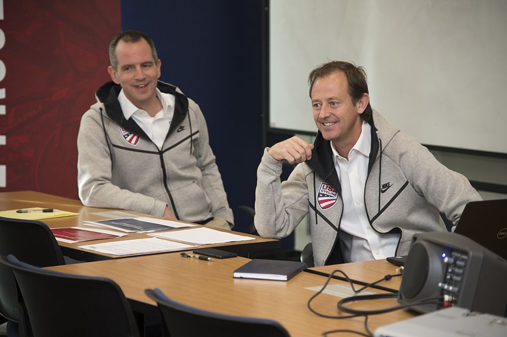 USA Cycling's Scott Schnitzspahn and Jim Miller.