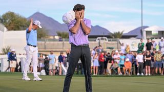 Luke Clanton reacts after missing a putt at the WM Phoenix Open