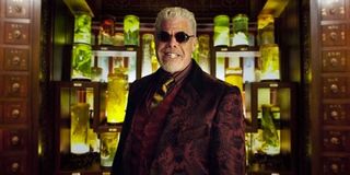 Pacific Rim Ron Perlman showing off his collection of Kaiju remedies
