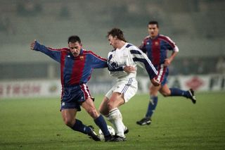 Barcelona in action against Austria Wien in the Champions League in November 1993.