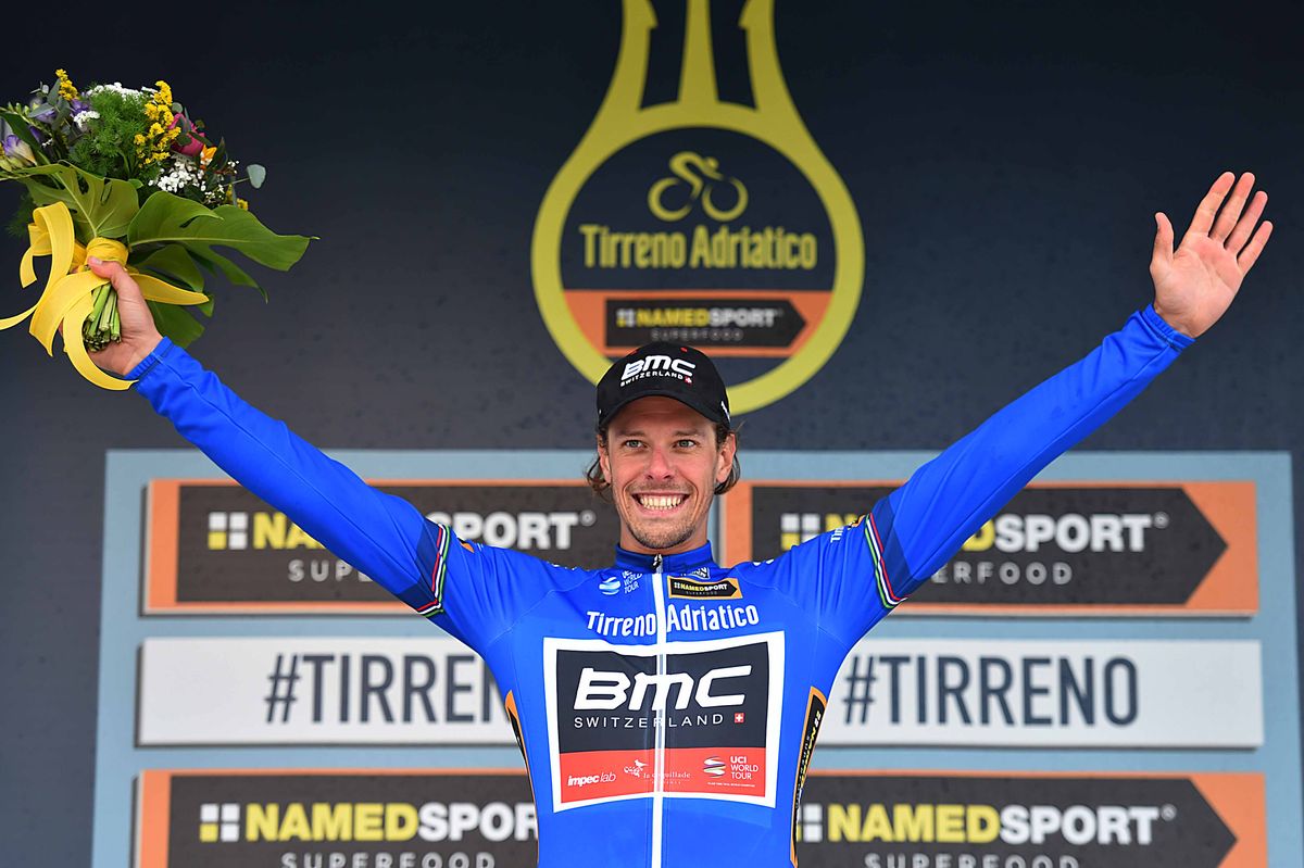 Daniel Oss (BMC Racing) celebrates his lead in Tirreno-Adriatico