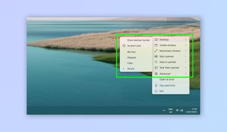 A screenshot showing how to get a transparent taskbar on Windows 11