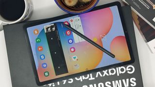 The Samsung Galaxy Tab S6 Lite on its box.