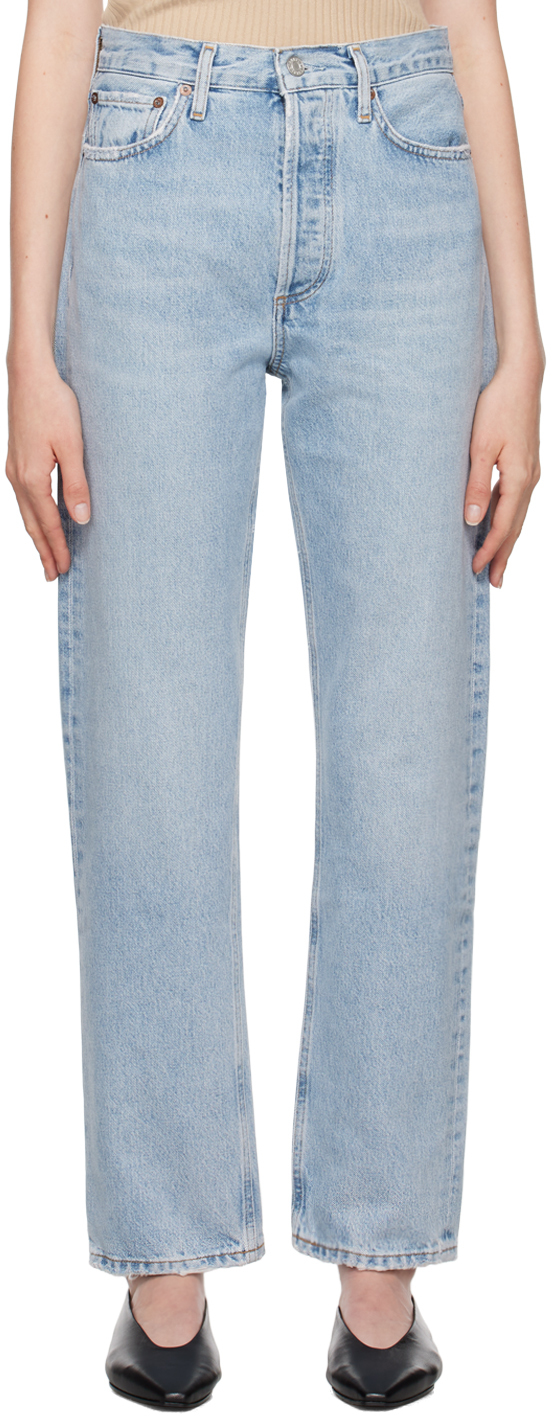 Blue 90's Pinch Waist High Rise Straight Jeans