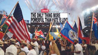 SANTA CLARA, CALIFORNIA - FEBRUARY 8: Bad Bunny performs in the Apple Music Halftime Show during the NFL Super Bowl 60 football game between the Seattle Seahawks and the New England Patriots, at Levi's Stadium on February 8, 2026 in Santa Clara, California. (Photo by Kevin Sabitus/Getty Images)