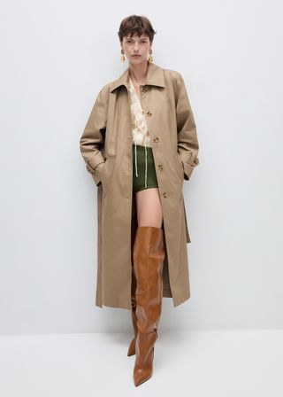 Mango, Cotton Trench Coat with Collar