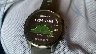 Garmin Fenix 8 showing the route profile of the trek from Gorak Shep to Everest Base Camp