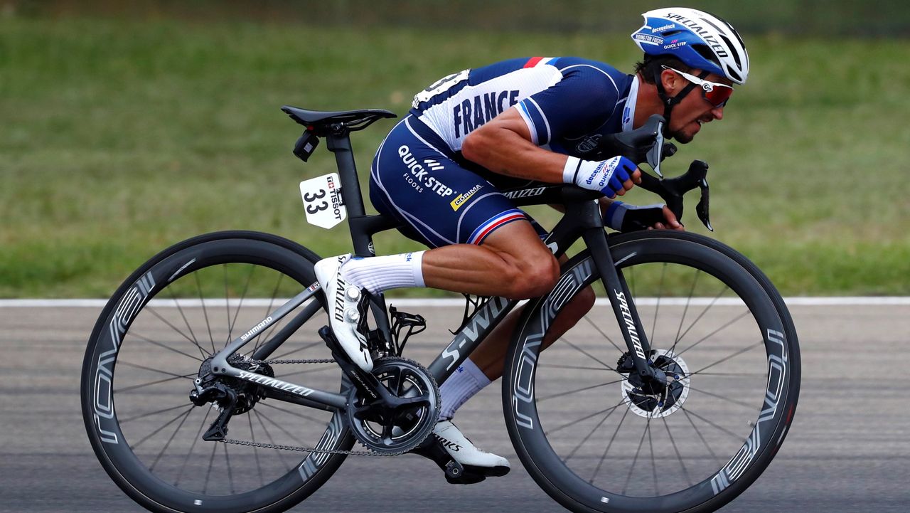 ulian Alaphilippe of France / Autodromo Enzo e Dino Ferrari / during the 93rd UCI Road World Championships 2020