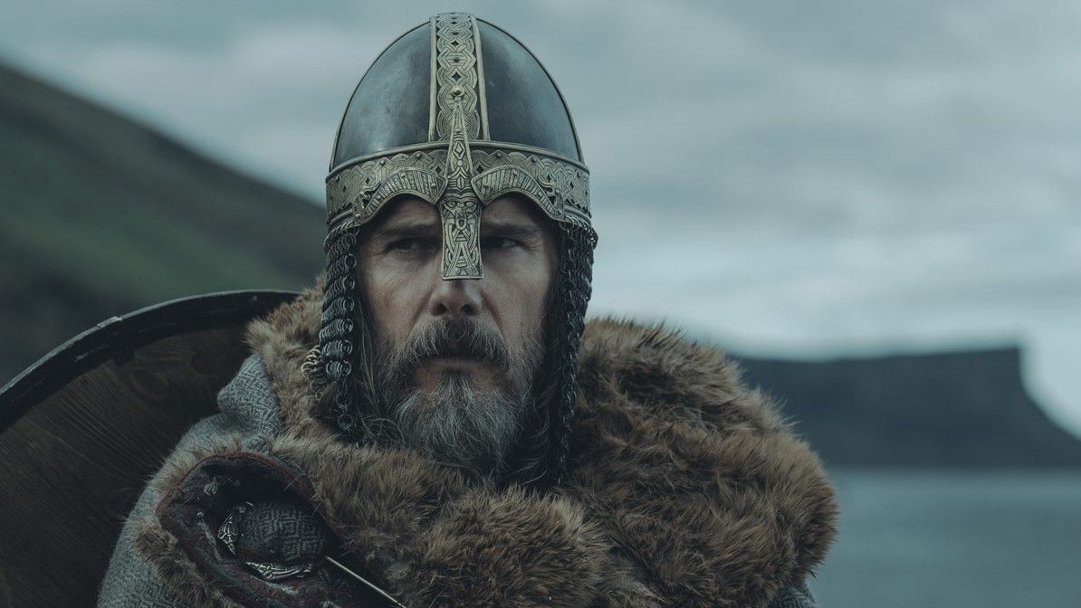 Ethan Hawk in viking armor in The Northman