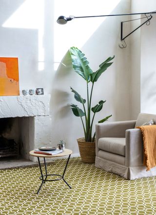 a colorful patterned carpet in a living room