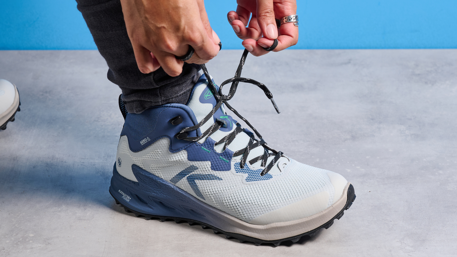 A pair of Keen Zionic NXT Mid Waterproof hiking boots