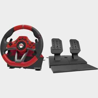 Hori Mario Kart Racing wheel Pro Deluxe on a grey background