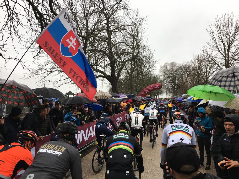Peter Sagan stayed at the back of the peloton for the start