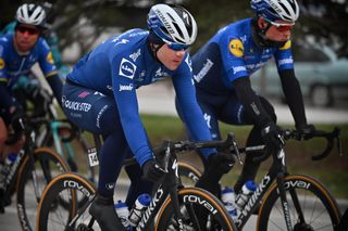 Fabio Jakobsen racing with his Deceuninck-QuickStep teammates