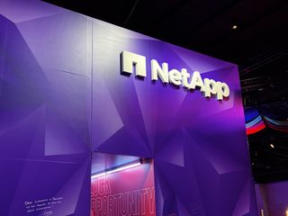 NetApp logo displayed at the NetApp Insight 2023 conference in Las Vegas, Nevada. 