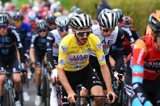 GENVE SWITZERLAND APRIL 30 Adam Yates of United Kingdom and UAE Team Emirates Yellow Leader Jersey competes during the 76th Tour De Romandie 2023 Stage 5 a 1708km stage from VufflenslaVille to Genve UCIWT on April 30 2023 in Genve Switzerland Photo by Dario BelingheriGetty Images