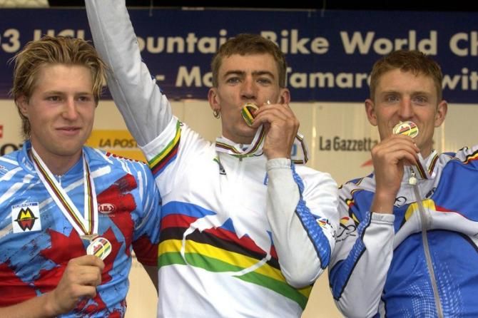 Ryder Hesjedal won the silver medal at the mountain bike cross country World Championships in 2003