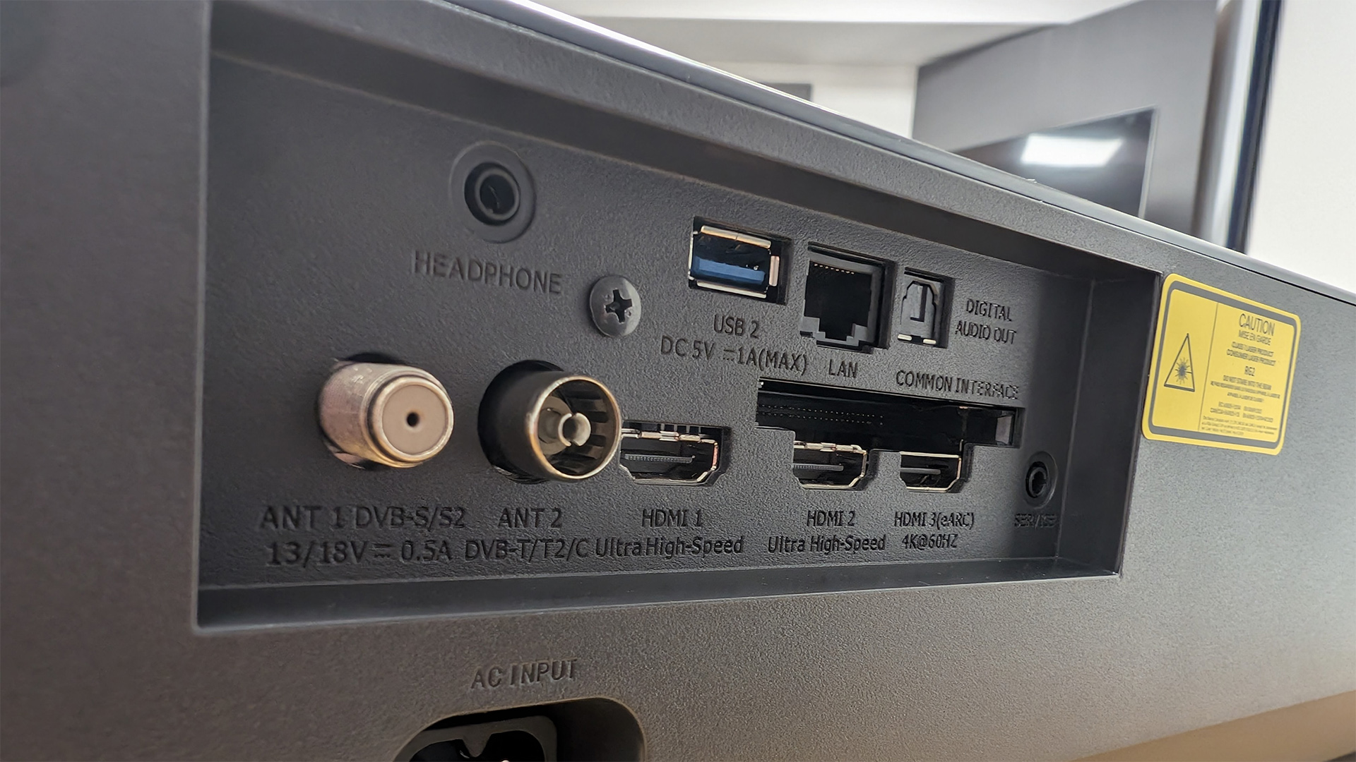 Hisense PX3 ultra short throw projector rear view showing connections
