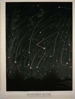 The November meteors, as observed between midnight and 5 a.m. on the night of Nov. 13-14 1868.