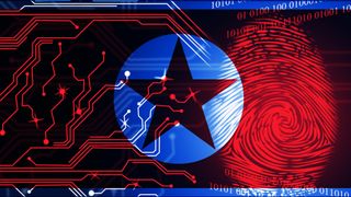 The North Korean flag with circuits and finger prints