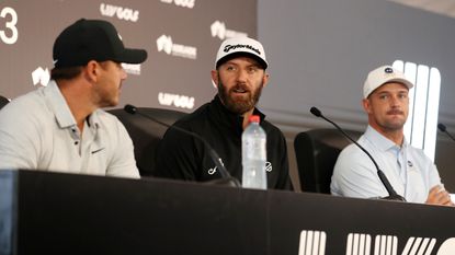 Brooks Koepka, Dustin Johnson and Bryson DeChambeau talk to the media before the 2023 LIV Golf Adelaide event