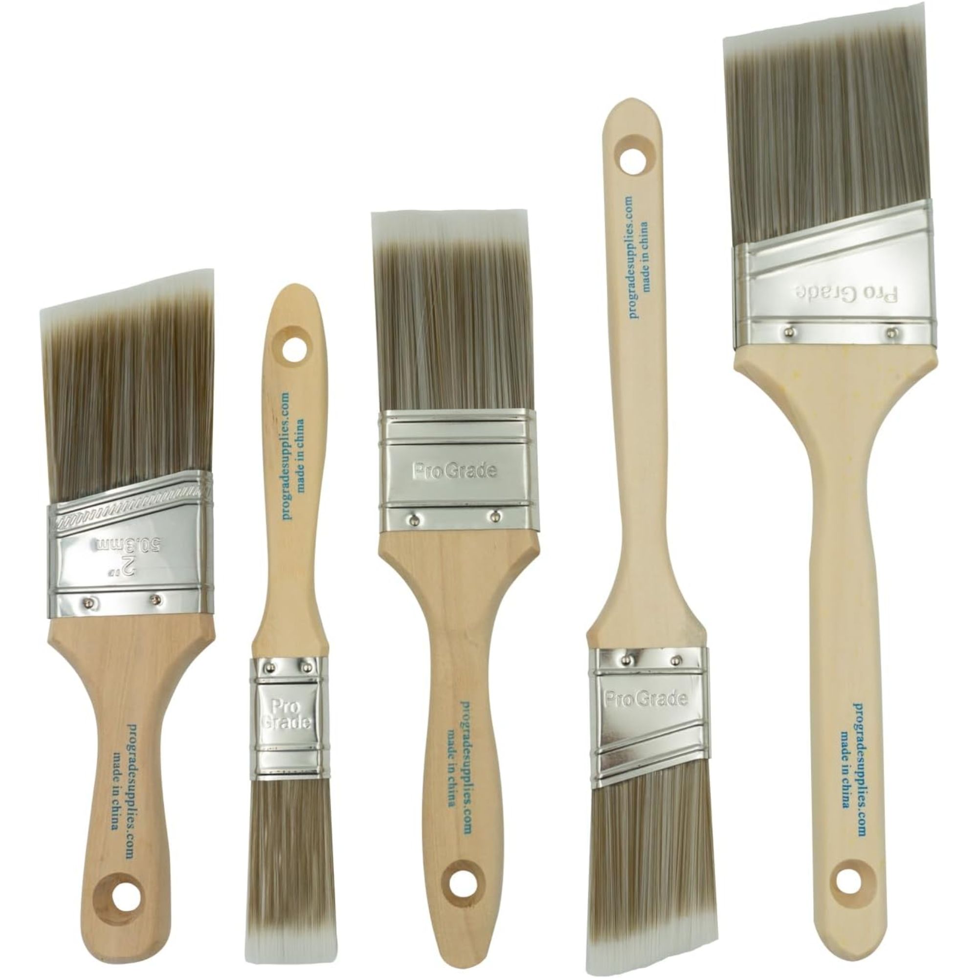 Paint brush set with light brown wooden handles
