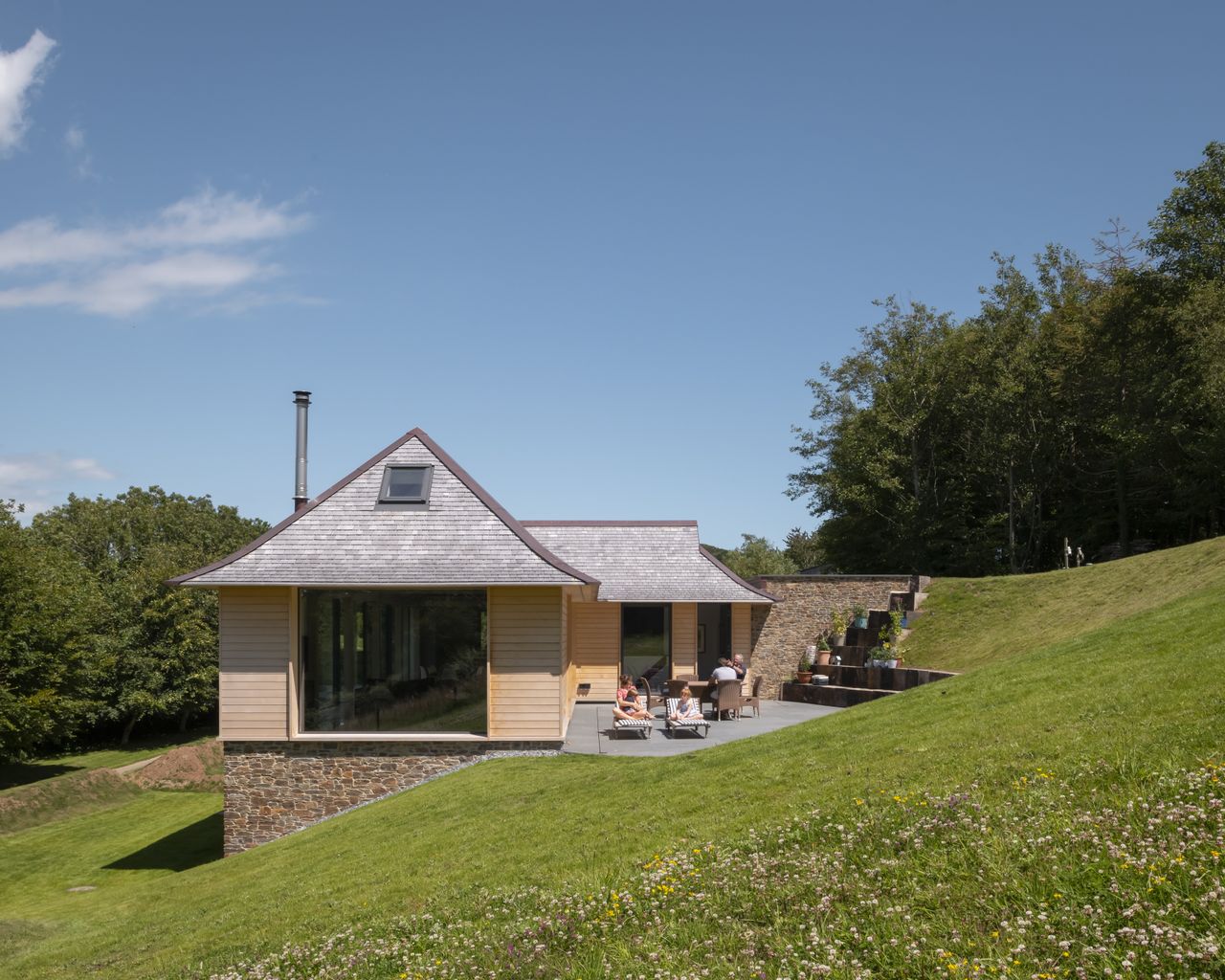 The design means surface water simply runs off, eliminating the need for gutters.
