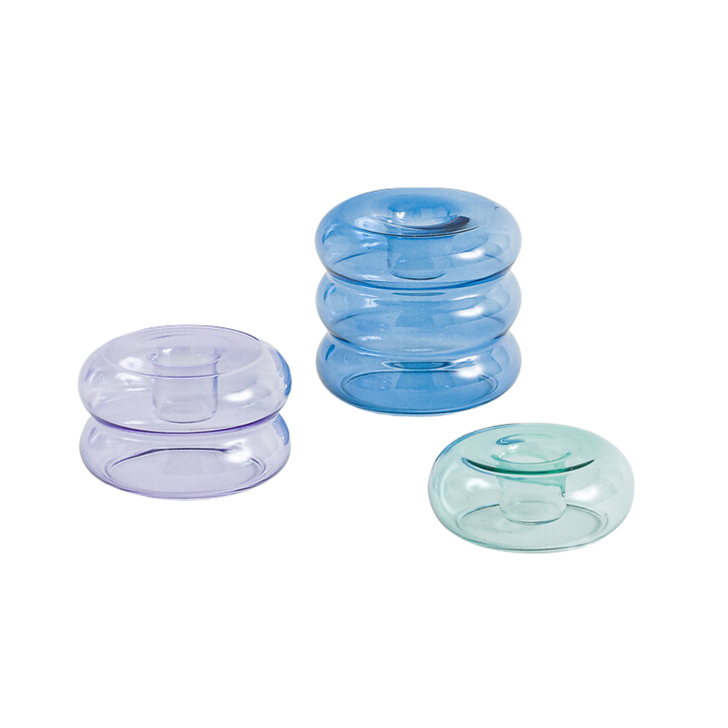 Bubbled candle holders in blue, light green and lilac