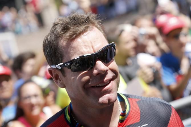 A happy Cadel Evans at the start