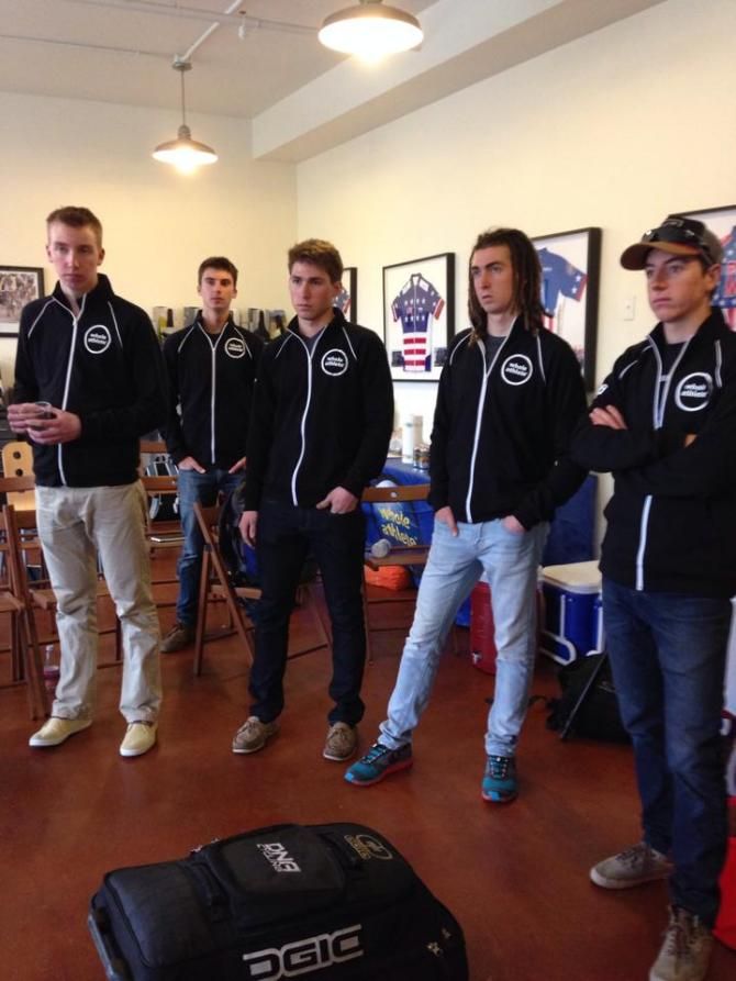 Riders model the Whole Athlete-Specialized team's jackets