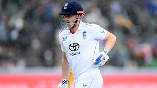 Harry Brook of England leaves the field as rain stops play during day three of the 2nd Rothesay Test Match between England and Pakistan