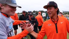 Eric Lee celebrates winning OSU's championship match