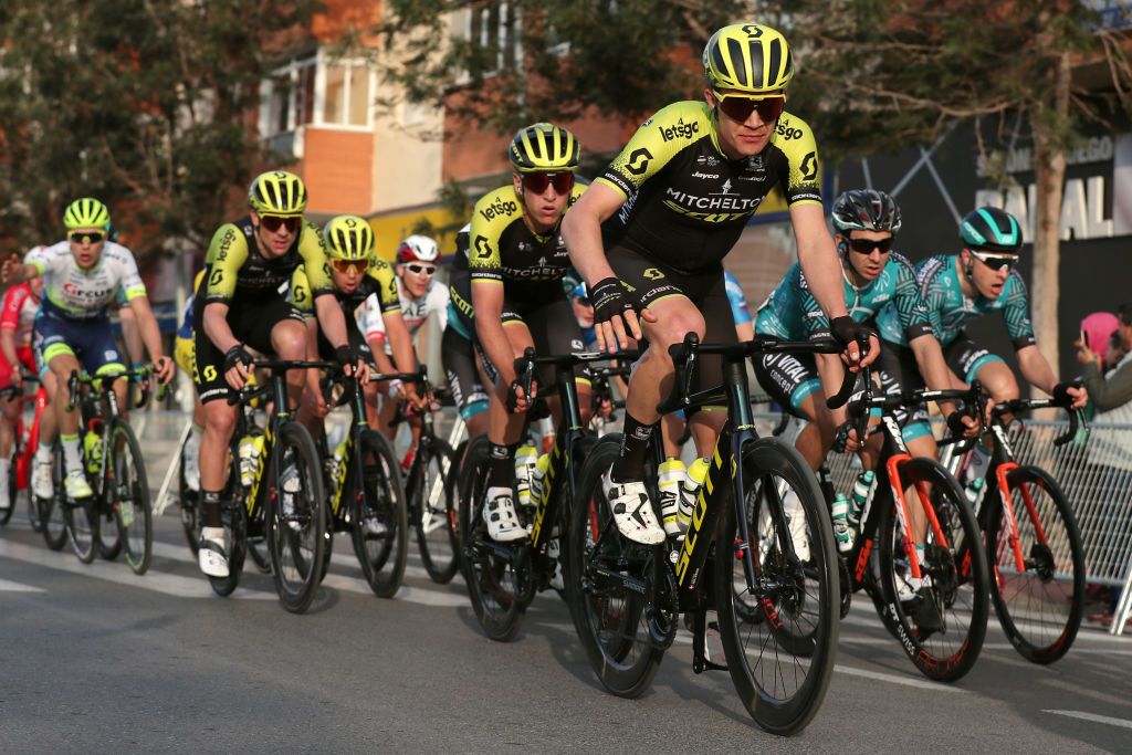 ROQUETAS DE MAR SPAIN FEBRUARY 16 Christopher Juul Jensen of Denmark and Team Mitchelton Scott Bryan Coquard of France and Team BB Hotels Vital Concept Edoardo Affini of Italy and Team Mitchelton Scott Alexander Edmondson of Australia and Team Mitchelton Scott during the 33rd Clsica de Almera 2020 a 1876km stage from Roquetas de Mar to Roquetas de Mar ClasicaAlmeria on February 16 2020 in Roquetas de Mar Spain Photo by Gonzalo Arroyo MorenoGetty Images