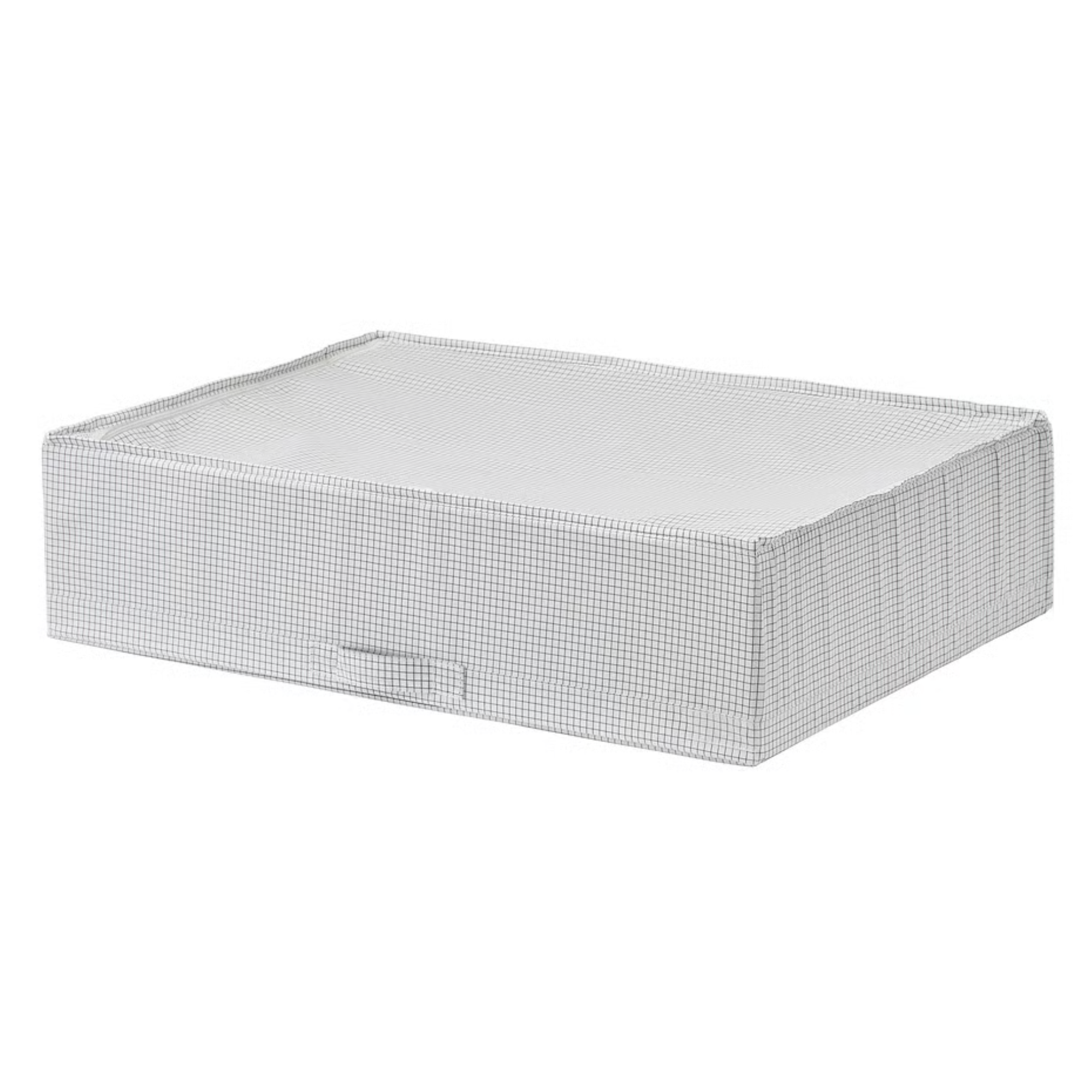 a gray and white storage box with a handle