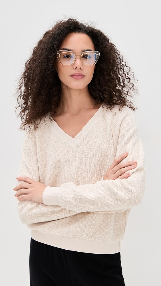 Perfectwhitetee Zuri Reverse Fleece V Neck Sweater