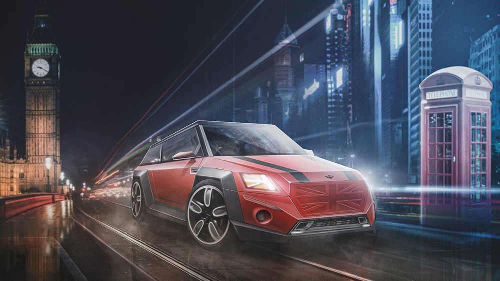 A car redesigned in the style of the Tesla Cybertruck