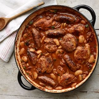 Braised Chicken, Toulouse Sausages and White Beans
